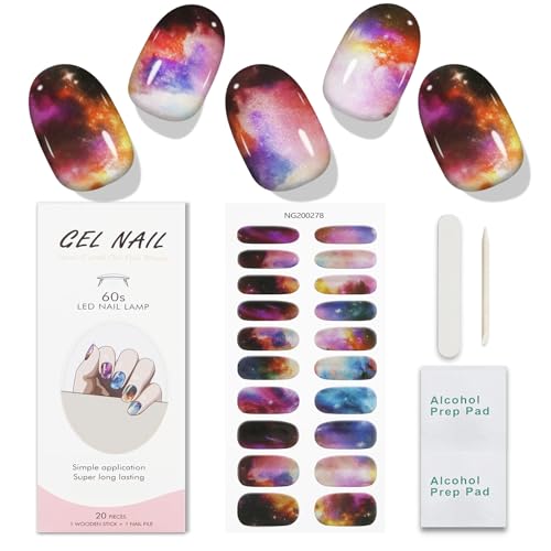 JMEOWIO Gel Nail Stickers Colorful Sky Semi Cured Gel Nail Strips Wraps UV/LED Nail Supplies Nail Art Design Decoration Accessories
