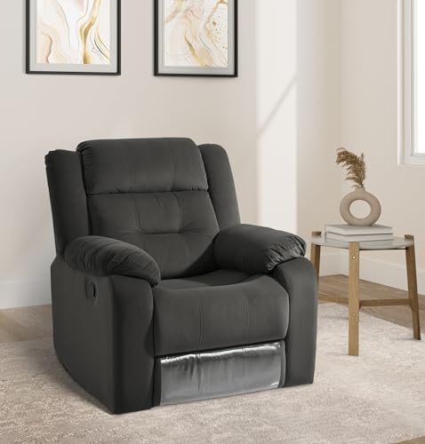 Amazon Brand - Solimo Costa 1 Seater Fabric Recliner |DIY Easy Assembly, 3 Year Warranty | 89 D x 94 W x 99 H cm | Fabric - Velvet | Grey