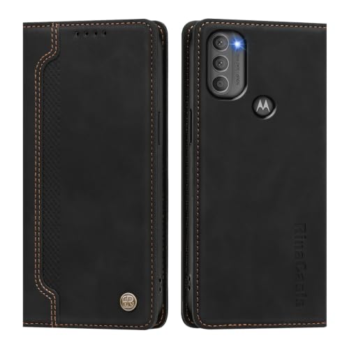 rongki Leather Case for Motorola Moto G71 5G, Premium Synthetic Leather Magnetic Closure Folio Case with Soft TPU Inner Shell Card Slots Kickstand Phone Case for Motorola Moto G71 5G, Black