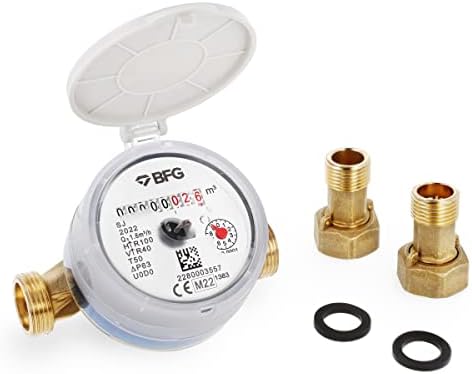 HYDROBIL Antimagnetic Cold Drinking Water Meter for Buildings and Gardens with Hermetic Counter Filter Rotary Meter Coupling 15 mm 1/2" Qn 1.6 m3/h