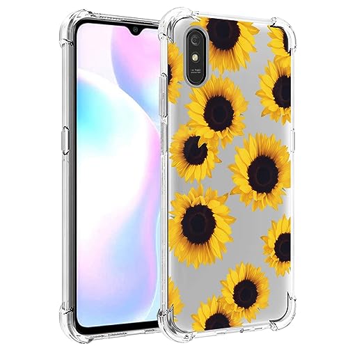 Sidande Funda para Redmi 9A M2006C3LG/Redmi 9i M2006C3LII para niñas y mujeres, funda protectora delgada de TPU suave y flexible transparente para Xiaomi Redmi 9A (girasol)