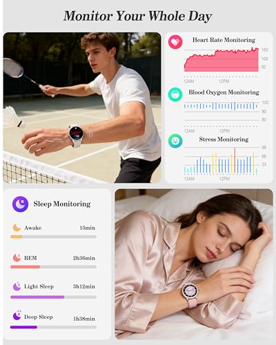 Image of Smart Watch for Women, Ladies & Men, 1.27'' Fitness Watch [41mm case] with Call Receive /Dial, Heart Rate /Stress /Sleep Monitor, AI Voice, IP68 Waterproof Smartwatch with Calendar, Calculator, Games