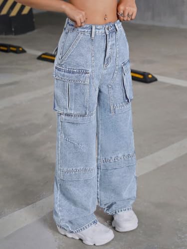 Image of GRECIILOOKS Women's Stretch Denim Wide Leg Jeans | Comfort Fit, Straight Cut, Casual Style | Baggy Cargo Style Casual Pants