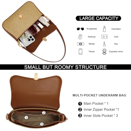 Image of KKXIU Small Shoulder Bag for Women Cute Hobo Handbags Mini Clutch Purses | Classic Trendy Retro Underarm Crossbody Bag with Detachable Straps, Zipper Closure