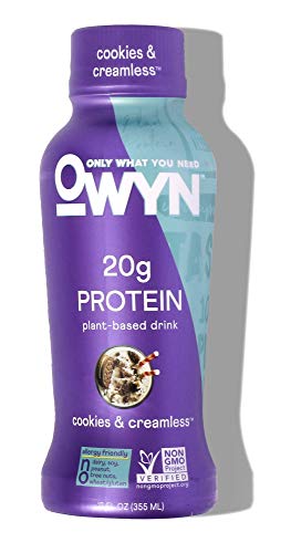 OWYN Only What You Need Plant Based Protein Shake, 20g Vegan Protein from Organic Pumpkin Seed, Flax, Pea Blend, Prebiotic Supplement, Superfood Greens, Gluten & Soy-Free (Cookies & Creamless)