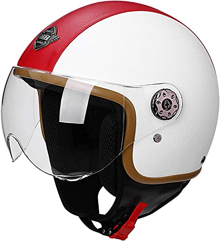 ZLYJ Casque De Moto À Visage Ouvert 3/4 en Cuir Rétro, Homologué ECE avec Demi-Casques De Style Vintage, pour Casque De Scooter Vélo Cruiser Chopper...