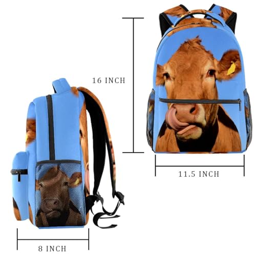 Sac à dos d'école fille et garçon motif vache marron multicolore - 2