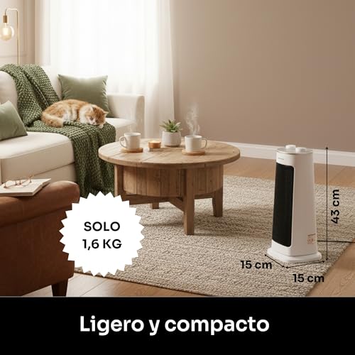 Miniatura 6 de Mellerware - Calefactor Cerámico Oscilable Homy! 2000w 3 Funciones Incluido Ventilador Termostato Regulable Apagado Automático 40db Compacto Sistema Antivuelco 20m2