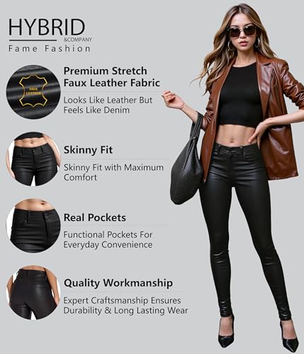 Hybrid & Company Womens Skinny Stretch Fashion Casual Coated Pants2