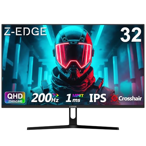 Z-Edge 32 Zoll Gaming Monitor QHD 200Hz 2K 2560x1440 MPRT 1ms IPS Panel 300cd/m Helligkeit 100% sRGB FreeSync Fadenkreuz DP1.4 (200Hz) & HDMI2.0 (144Hz) VESA Kompatibel Schwarz