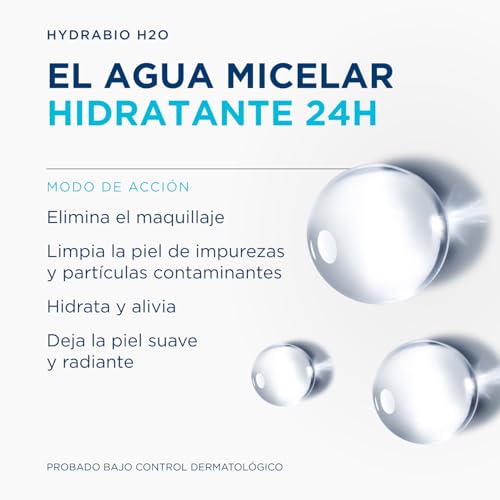 BIODERMA Hydrabio H2O - Agua Micelar Dermatológica - Limpia, Desmaquilla e Hidrata - Elimina Impurezas y Polución - Recomendada por Dermatólogos - Frasco 500 ml - imagen 3