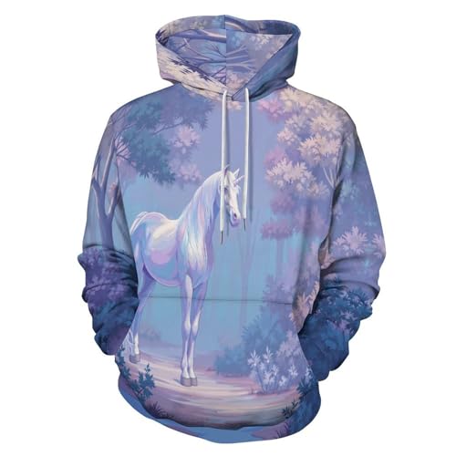 Sweat à capuche cheval blanc 3D unisexe en décontracté pull imprimé avec poches style fantastique
