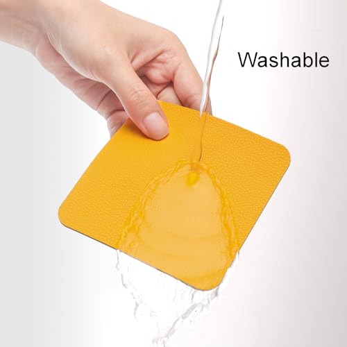 Myir JUN Coasters Glass Coasters set of 12 4 inch Double Sided Faux Leather Coaster Waterproof Non-slip Easy to Clean with Coaster Holder(Gray Yellow) - Image 2