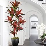 Artificial Dracaena Tree 7ft(84in) Tall Large Faux Silk Plants with Realistic Trunks and Red Leaves, Fake Floor Potted Artificial Plants for Home Office Indoor Decor (7feet,1Pack)