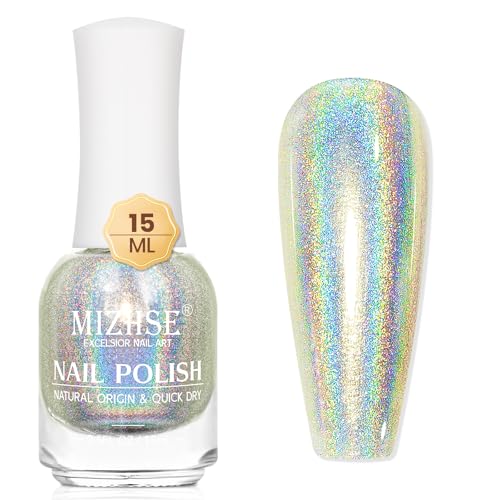 MIZHSE Smalto per unghie glitterato, verde, ad asciugatura rapida, arcobaleno, brillante, olografico, smalto olografico, camaleonte, 15 ml