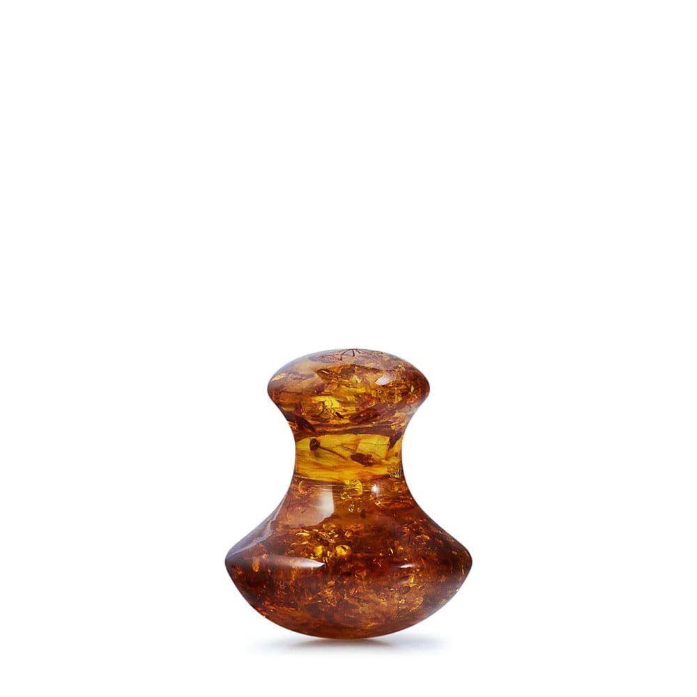 CRYSTALLOVE Gua Sha Pilz - Gesichtsmassage Stein - Bernstein Cognac - Pilzform - für Gesicht, Augen, Augenschwellungen Hautstraffung von Gesicht - Massagestein