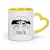 DEBINGY Tazas grandes de cerámica para té, café y chocolate caliente, para salón de uñas, belleza, spa, pegamento para labios (320 ml) para cafeterías o restaurantes, color amarillo