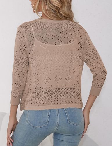 Image of REDHOTYPE Women's 3 /4 Sleeve Cardigan Open Front Cropped Shrugs Summer Hollowed Lightweight Cardigans Sweater (S-XL)