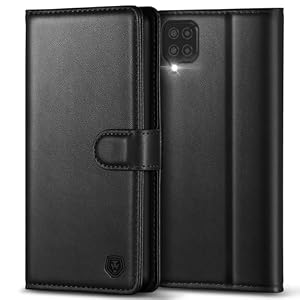 Kuafcase for Samsung Galaxy A12 5G/M12 Case with 4 Card Slots Magnetic Closure Kickstand Shockproof Protective Phone Case for Samsung Galaxy A12 - Black