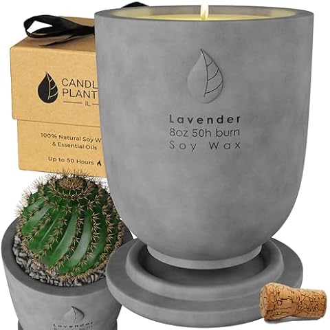 Matani Concrete Cement Candle Planter - Aromatherapy Candles for Home Scented, Soy Candles - Scented Candle & Dual Purpose Jar Candles, Strong Scented Candles Gift - Grey Lavender Cover