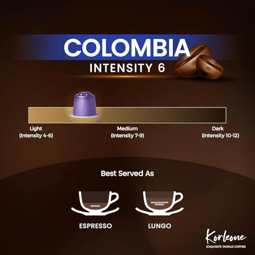 Image of KORLEONE Colombia & Classico Aluminium Nespresso Compatible Coffee Pods 40 Capsules (Pack of 4) Intensity 6 /9 Medium to Dark Roast Level,1.2 Kg
