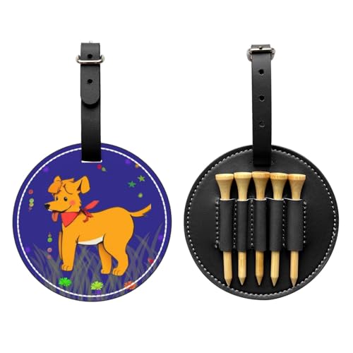 Spitting tongue cartoon dog Black Printed golf tee storage bag - portable design, easy to organize tee