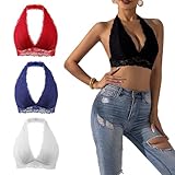 Cotorance Womens 3Pack Lace Bra No Underwire No Pads V Neck Halterneck Comfortable Bralettes