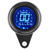 Aramox 12V Universal Motorcycle Digital Speedometer, Black LCD Multi-Functional Meter with Tachometer, Odometer, Fuel Gauge, Aluminum Alloy Shell