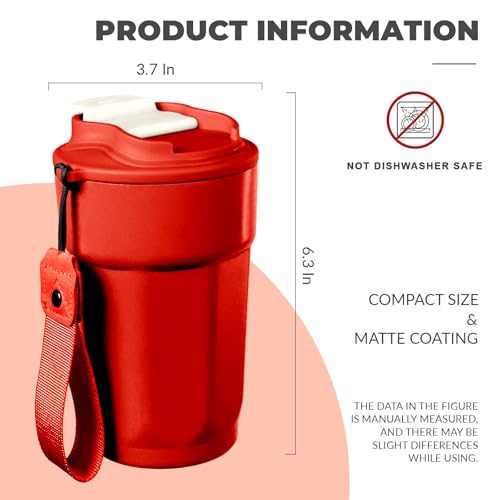 Puraville Caneca de café de viagem de 425 g com tampa flip, copo térmico isolado à prova de vazament