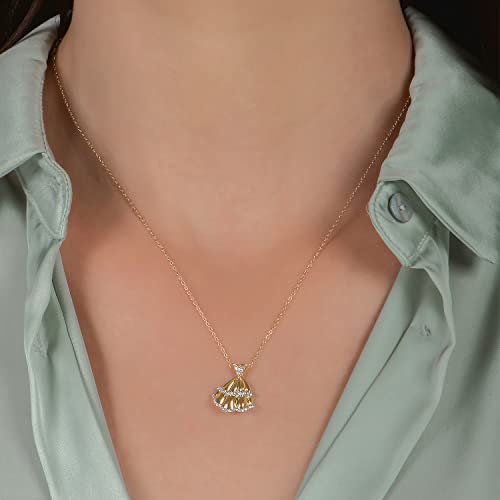 Enchanted Disney Fine Jewelry 14K Yellow Gold Over Sterling Silver 1/10 Cttw Natural White Round Diamond Belle Disney Pendant #TOP1