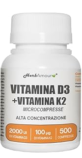VITAMINA D3 K2 (Dura 1 anno e 4 mesi) 500 Micro-Compresse Alto Dosaggio e Assorbimento I Vitamina D3 Da 50 µg Da 2.000 U.I. + Vitamina K2 Da 100 µg | Senza Glutine, Lattosio, Zuccheri e Soia