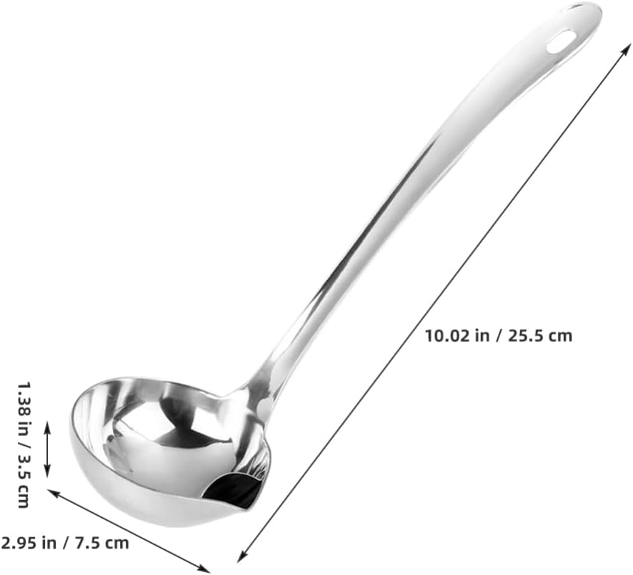 ULTECHNOVO Stainless Steel Fat Separator Ladle Soup Ladle with Pour Spout Grease Skimmer Spoon for Cooking Soup Gravy Home Kitchen Set of 2 10.43 in