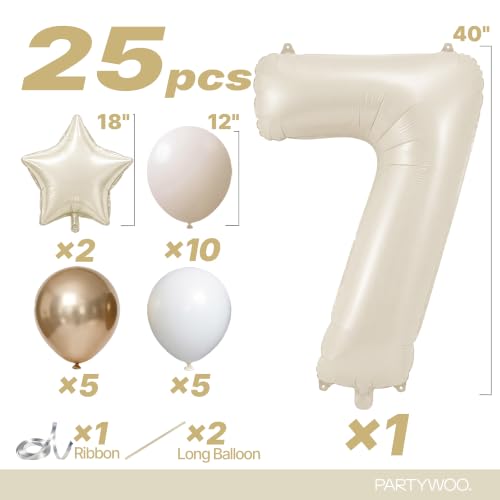 Image of PartyWoo Beige Number 7 Balloon 40 Inch 25pcs White Sand Foil Star Gold