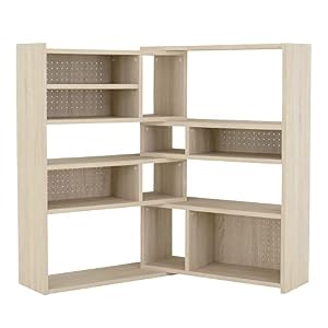 佐藤産業 本棚 オープンシェルフ ラック L字 木製 伸縮 幅90-166.3 奥行29.8 高さ125.7cm オークホワイト 可動棚 LIKE LK120-90SSR IV