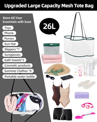 Image of Mesh Beach Tote Bag Packable,2026 New 2-in-1 Large Lightweight Foldable Beach Bags with Multiple Pockets for Women