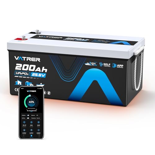 VATRER POWER 24V 200AH Bluetooth Low/High Temp Cutoff LiFePO4 Lithium