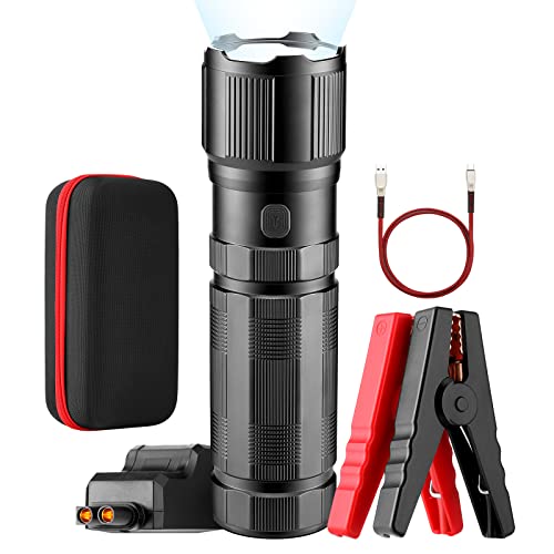 Velusa Jump Start Flashlight, 10-in-1 Portable Vehicle Jump Starter Flashlight Power Bank, Jumpstart Flashlight Jump Starter, Jumpstart Flashlight and Jumper, Powerbank Jumper Box Booster for Car