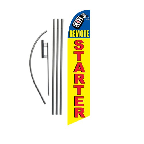 Remote Starter Advertising Feather Banner Swooper Flag Sign with 15 foot Flag Pole Kit and Ground Stake