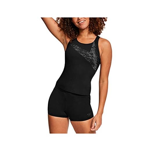 Speedo Damen Boomstar Placement Boyleg-tankini, Schwarz/Oxid Grey, 36 (DE 40)