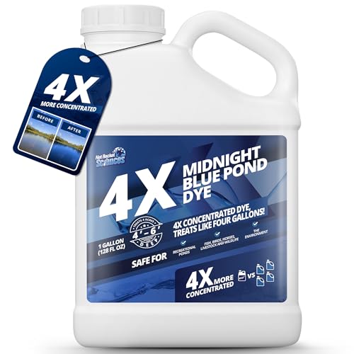 1 Gallon Midnight Blue Pond Dye, 4X Concentrate Pond Dye Blue, Dark Natural Looking Aquashade for Beautiful Lake Water, Long-Lasting Colorant, Protects Against...