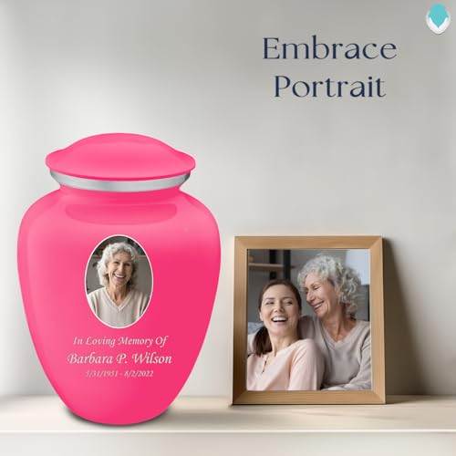 Image of Geturns - Adult Cremation Urns for Human Ashes I Large Bright Pink Photo Funeral Urn for Female and Male I 200 lbs