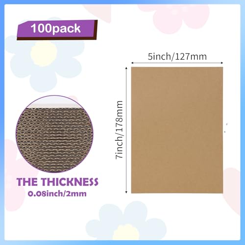 Image of RLAVBL 100 Pack 5x7 Corrugated Cardboard Sheets, Flat Cardboard Inserts for Shipping, Mailing, Packing, DIY Crafts