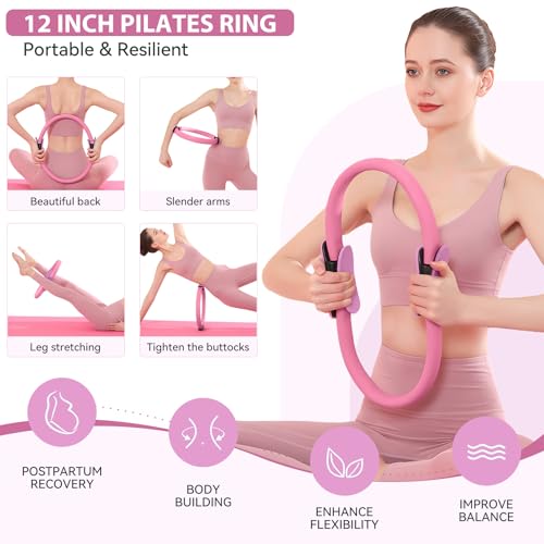HASHMUST Pilates Equipment for Women Home Workout, Pilates Kit Ring and Ball Set with Pilates Ring, Resistance Bands, Massage Lacrosse. Full-Body Fitness Set for Toning Arms, Thighs Legs & Core, Pink by HASHMUST - Used condition - Image 3