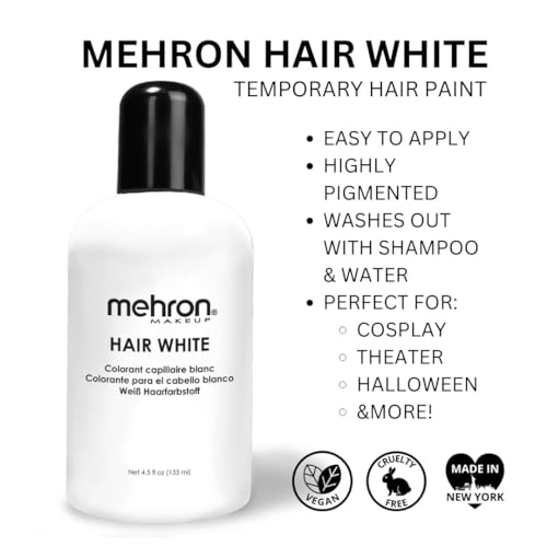 Mehron 119-4 Makeup Hair White | Washable White Hair Dye | Temporary Hair Color thumb #1