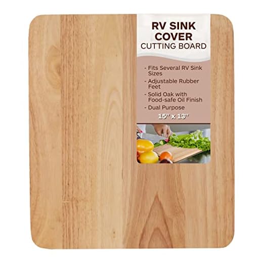 15x13x3/4” RV Sink Cover with Adjustable Rubber Feet - Solid Oak with Food-Safe Oil Finish - Dual Purpose Sink Cover and Cutting Board Add Counter Space in Your RV Kitchen