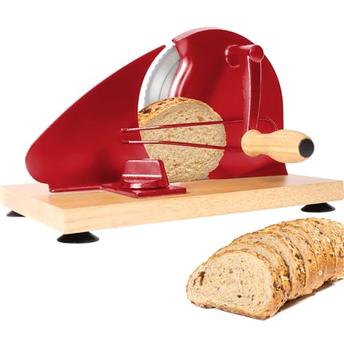 Manual Bread Slicer for Homemade Bread,Even Slicing Thickness-Adjustable Slices,Sourdough Slicer with Scale Lines&SuperStrong SuctionCup Fixation (Red-Guide) by AirVows - Used condition - US$39.99
