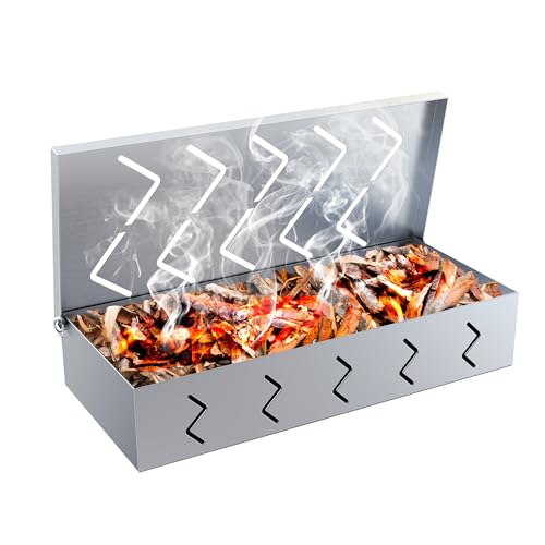 BBQCuker Grill Smoker Box Stainless Steel Food Safe Works with Wood Chips Smoked BBQ Flavor Hinged Lid Warp Free Grill Accessories (1pcs 9x4 inches)
