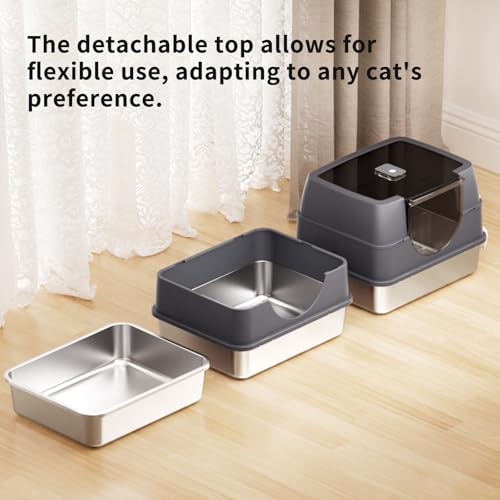 Arenero cerrado para gatos con tapa abatible y bandeja de acero inoxidable miniatura 7