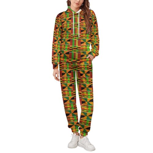 Kente Print Hoodie Set Tracksuits Pullover Hooded Sets Drawstring Elastic Waist Sweatsuits Joggers Casual Wear Unisex2