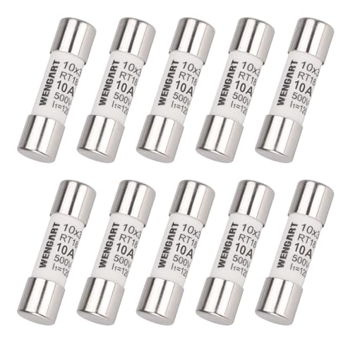 Wengart AC Cylindrical Fuse Link RT18-32 (RO15), AC500V 10A, 120kA, 10x38mm, 10 pieces, Strong Breaking Capacity